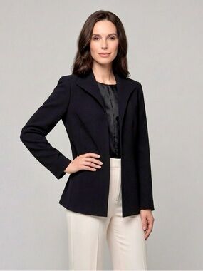 KASPER Size 14 Black Open Front Jacket Blazer Long Sleeve Women’s Lined